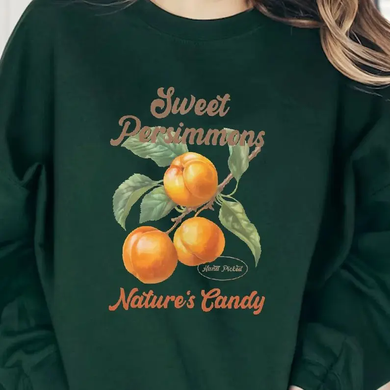 

Retro Vintage Sweatshirt Graphic Hoodies Y2K Tops Casual Daily Wear Unisex Versatile Stylish Pullover Sweet Persimmons Nature