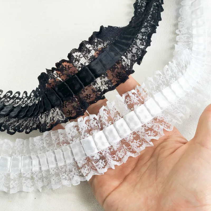 Wide 4cm White Black Tulle Fabric Lace Ribbon Trims Edge DIY Handmade Dolls Skirts Sewing Wedding Guipure Material P008