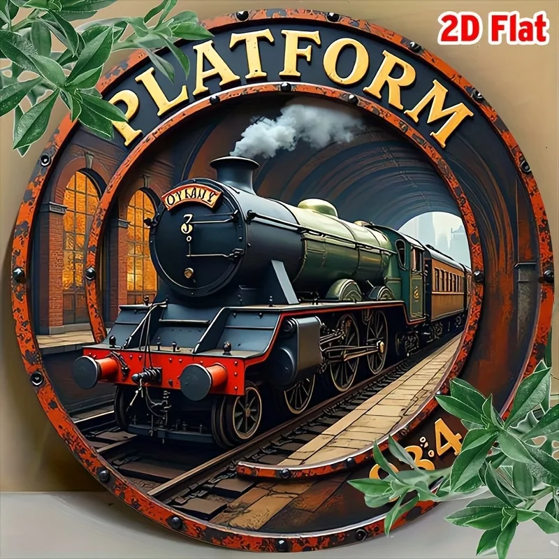 2D Flat – 1 Stück Vintage Metall-Blechschild „Plattform 9 und 3/4“. |   7,8 x 7,8 Zoll Retro-Zugstation-Wandkunst, einfach zu installierendes Aluminium S