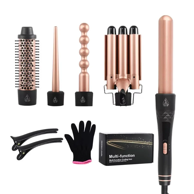 5‑in‑1 Interchangeable Ceramic Hair Styling Tool Set Electric Curling Iron Straightener Hair Brush Styler