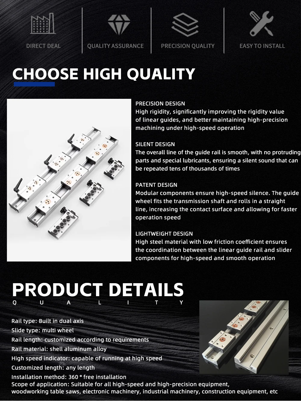 Schwarze integrierte zweiachsige Linearführung 28 mm SGR10/SGR10E Gleitschiene SGB10 Block optische Achse Fotografie Holzbearbeitungsmaschinen – Detail 4