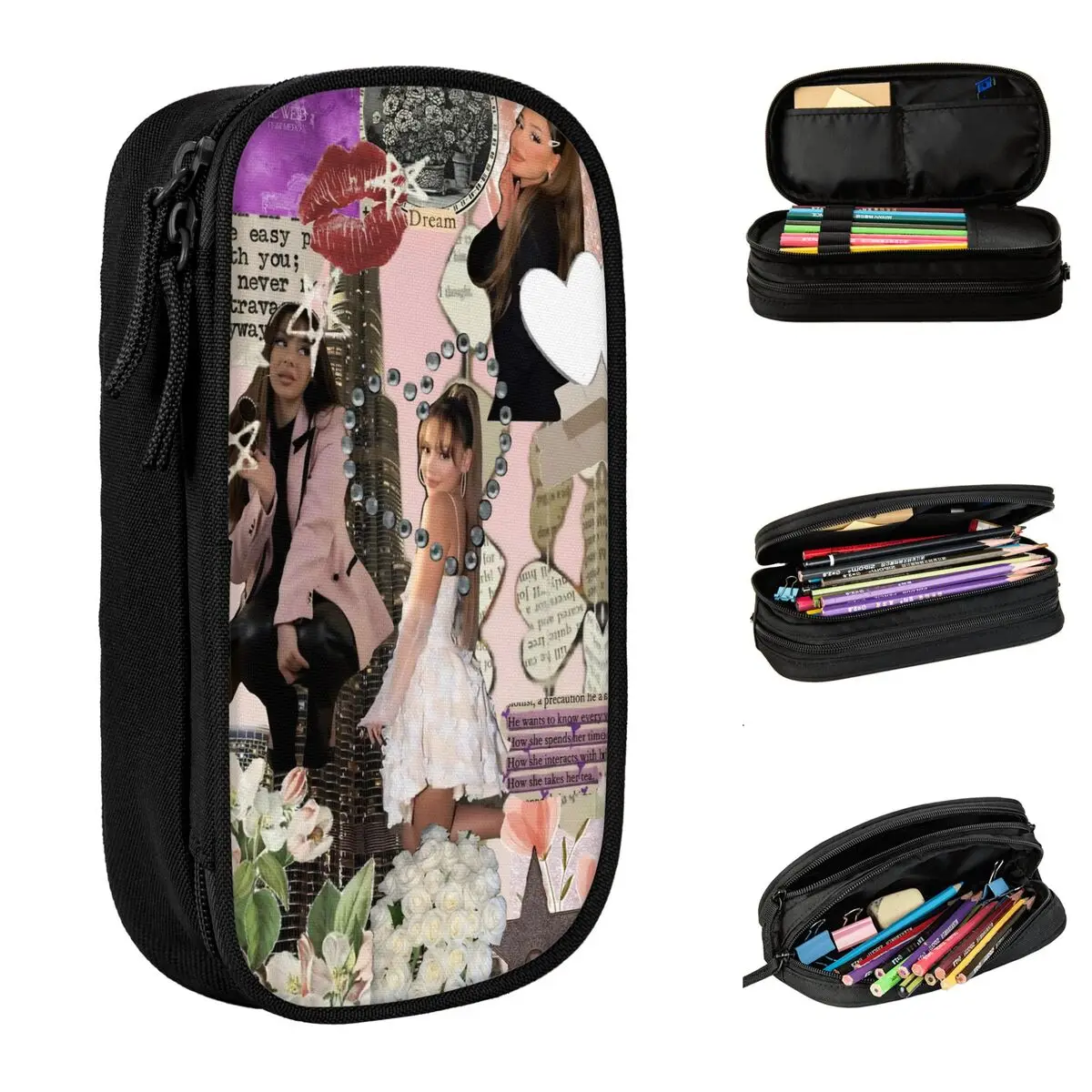 Ayliva Singer Tour 2025 펜 박스 더블 레이어 대용량 어린이 학교 용품 연필 가방 서프라이즈 선물