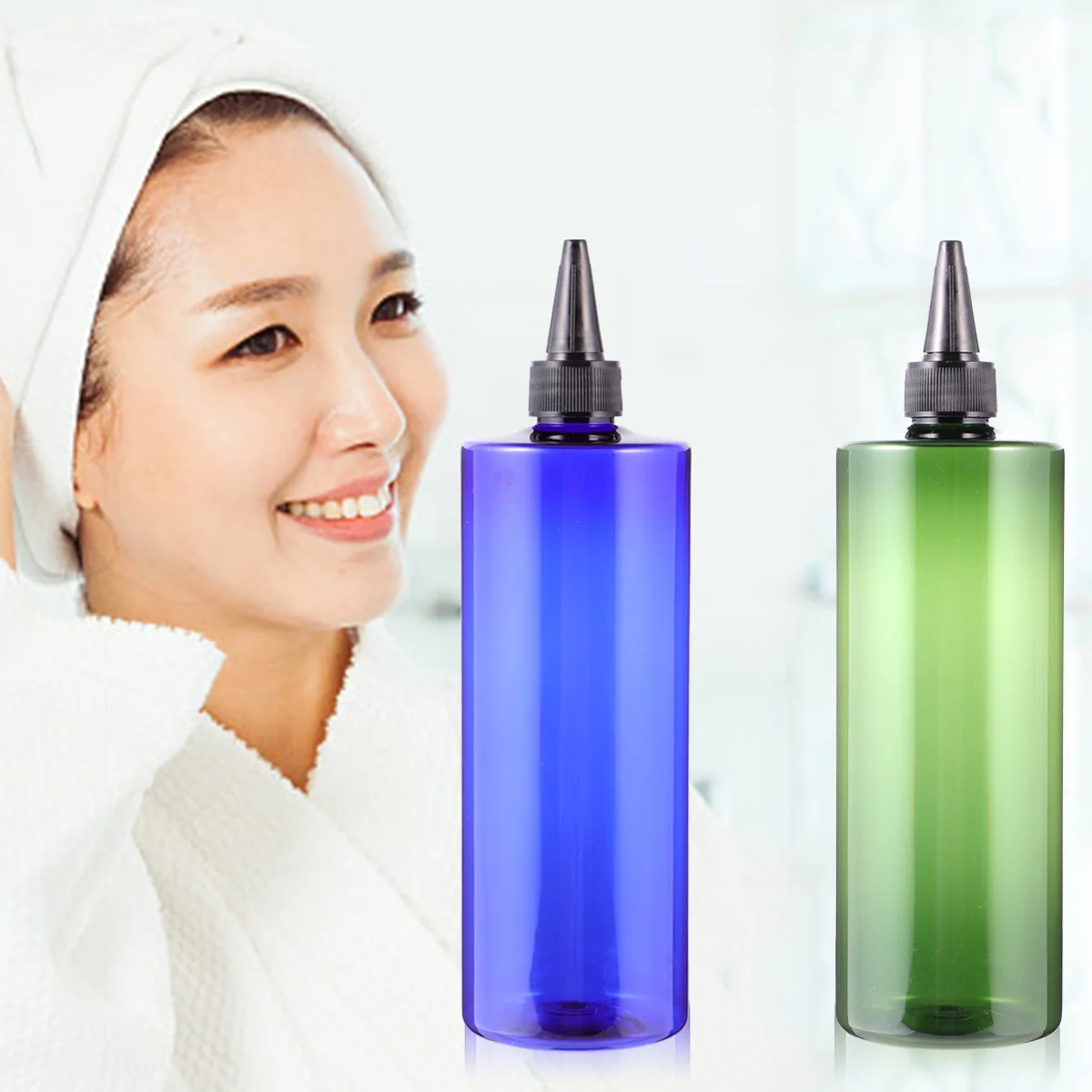 4pcs 500ml Hair Dye Bottle Pointed Mouth Hair Color Bottle Applicator Storage Container Refillable Bottles (Random Color)