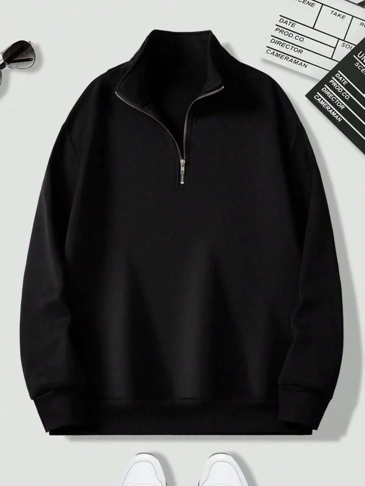 American High Street Half Zip Hoodie for Men, Loose Basic Style, Long Sleeved, Cross-Border Plus Size Men's Clothing Supply