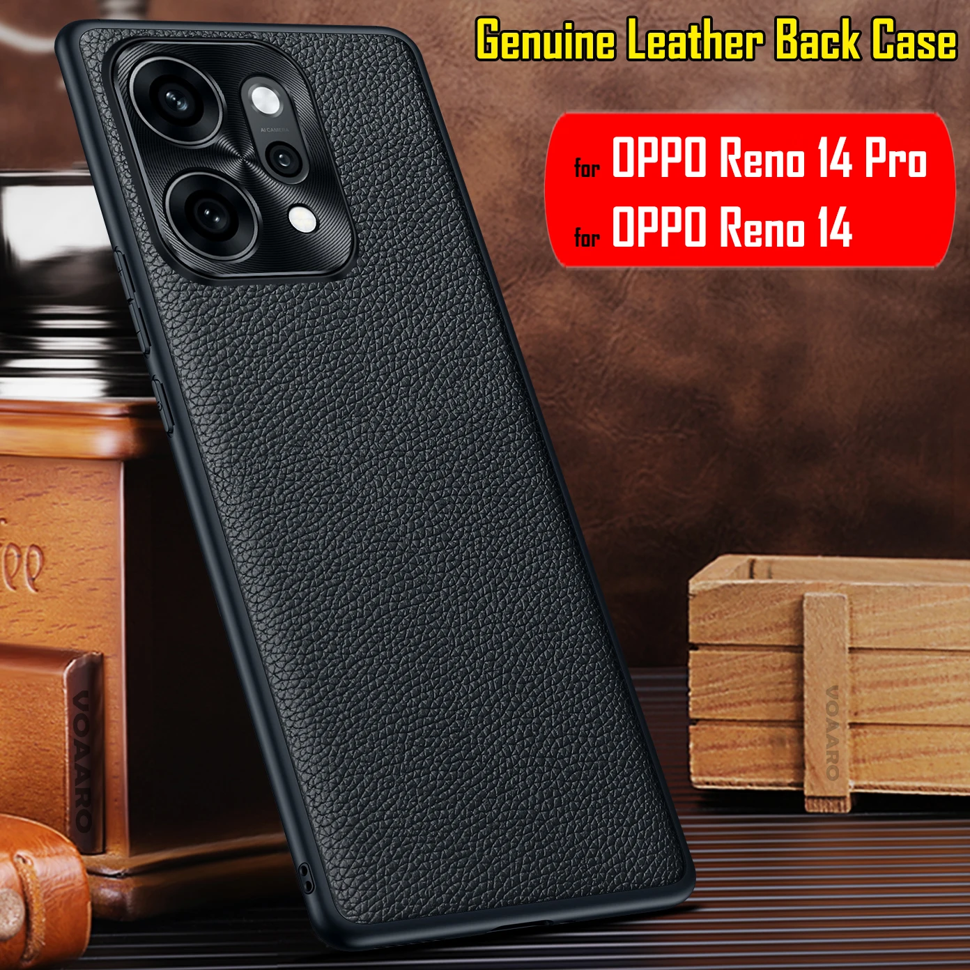 

Genuine Leather Back Funda for OPPO Reno 14 Pro Case for Reno 14 Case Metal Camera Protection Phone Cover