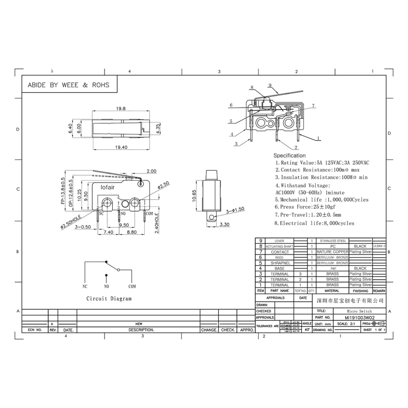 M2EE 3Pin Wasser Heizung Tür Verriegelung Schalter Sekundäre Tür Micro Schalter Wasser Heizung Temperatur Control Terminal Schalter