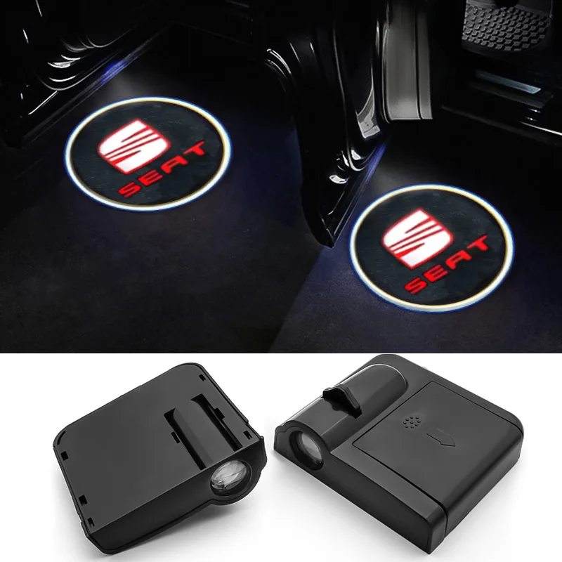 2Pcs LED Wireless Car Door Welcome Lights Auto Emblem Projector Lamp For Seat Ibiza Leon Ateca Mii Born Tarraco Cordoba 1 2 3 FR