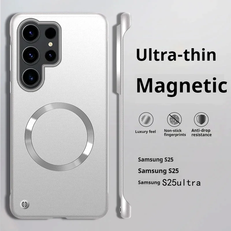 Thin Metallic Paint PC For Magsafe Magnetic Case For Samsung S26 S25 Edge S24 S23 S22 Plus Ultra S24FE A56 A55 Borderless Cover