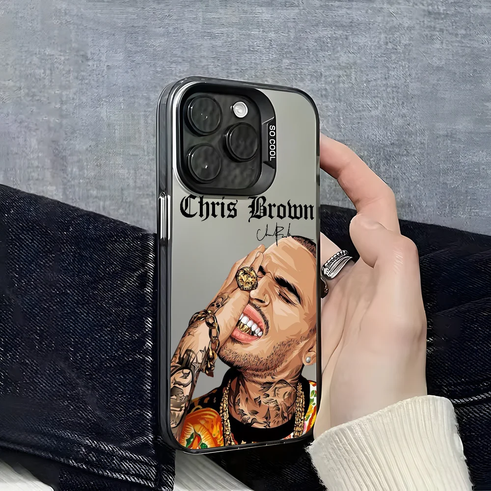 Rapper C-Chris Brown Drawing Phone Case For iPhone 16 15 14 13 12 11 Pro Max Black Purple Matte Laser Metallic Aurora Funda