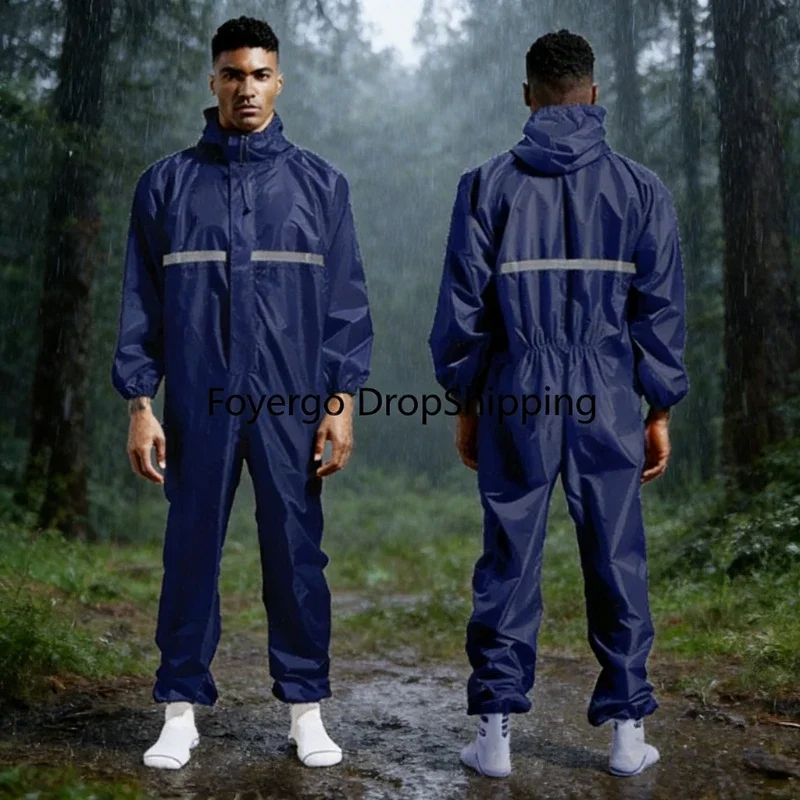 Conjoined Raincoat Coverall Hat Oil-Resistant Safety Biker Rain Cover Men's Raincoat Clothes Waterproof Raincoat Fashion Suit