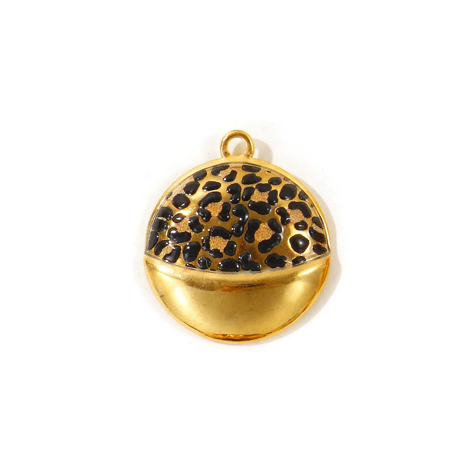 2 Stück Runde Anhänger mit Leopardenmuster, 18K vergoldet, aus 304 Edelstahl, für DIY-Halsketten und Schmuckherstellung, 25x22mm – Detail 3