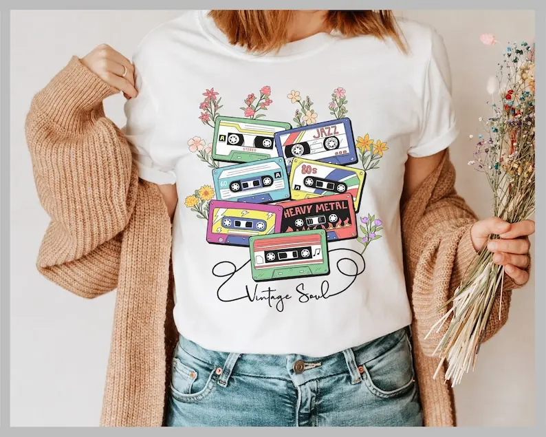 Vintage Soul Shirt Cassette 80s Vintage T Shirt Birthday Tee Retro Style Tops 80s Lover Party Cotton T Shirt Women Aesthetic Tee