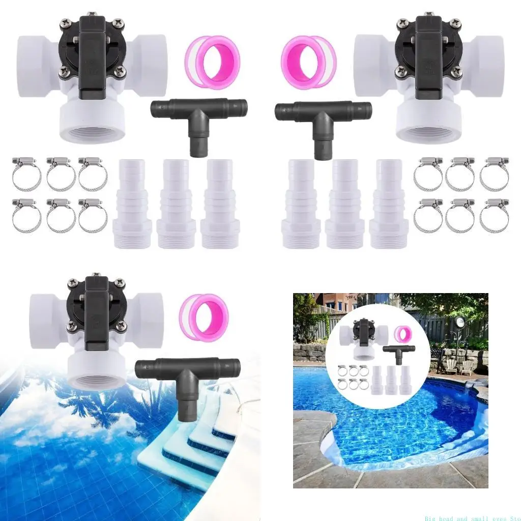 581C 12Piece ABS Pool Bypass Valves Adapter Set With 3 Way Connection And Hose Clamps