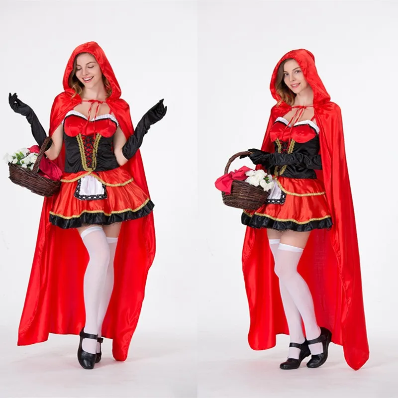 

Adult Halloween Little Red Riding Hood Costume Long Robe Set Party Storybook Character Outfit Polyester Material Red Color