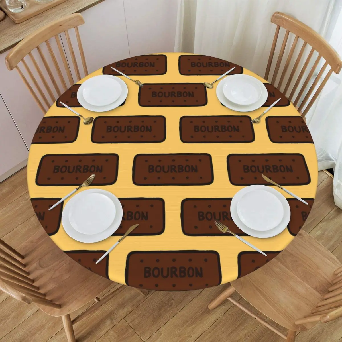Chocolate Bourbon Biscuit Waterproof Round Tablecloth Oilproof Table Cloth for Kitchen Events Dining Table Cover