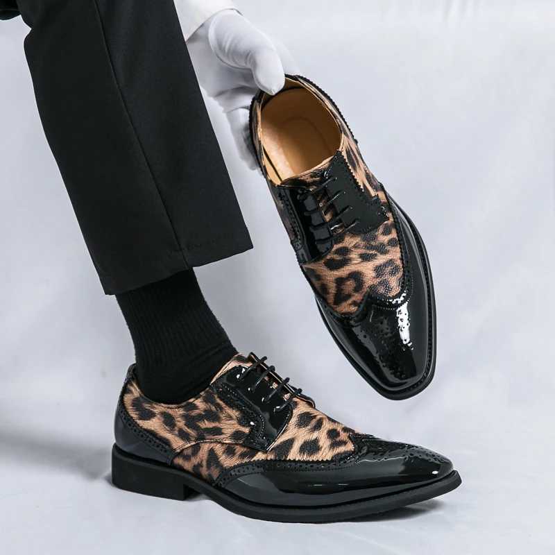 

Leopard Print Dress Shoes Man Lace-up Luxury Designer Oxford Shoes Pointed Toe Business Casual Leather Shoes For Men Party Shoes