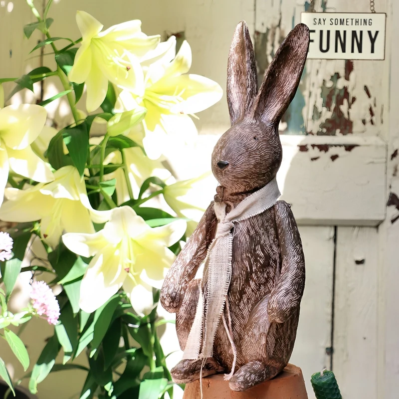 Imitation Wood Rabbit Figurine Ornaments Model Luxury Room Yard & Garden Decors Resin Crafts Bunny Resin Living Room Decoration