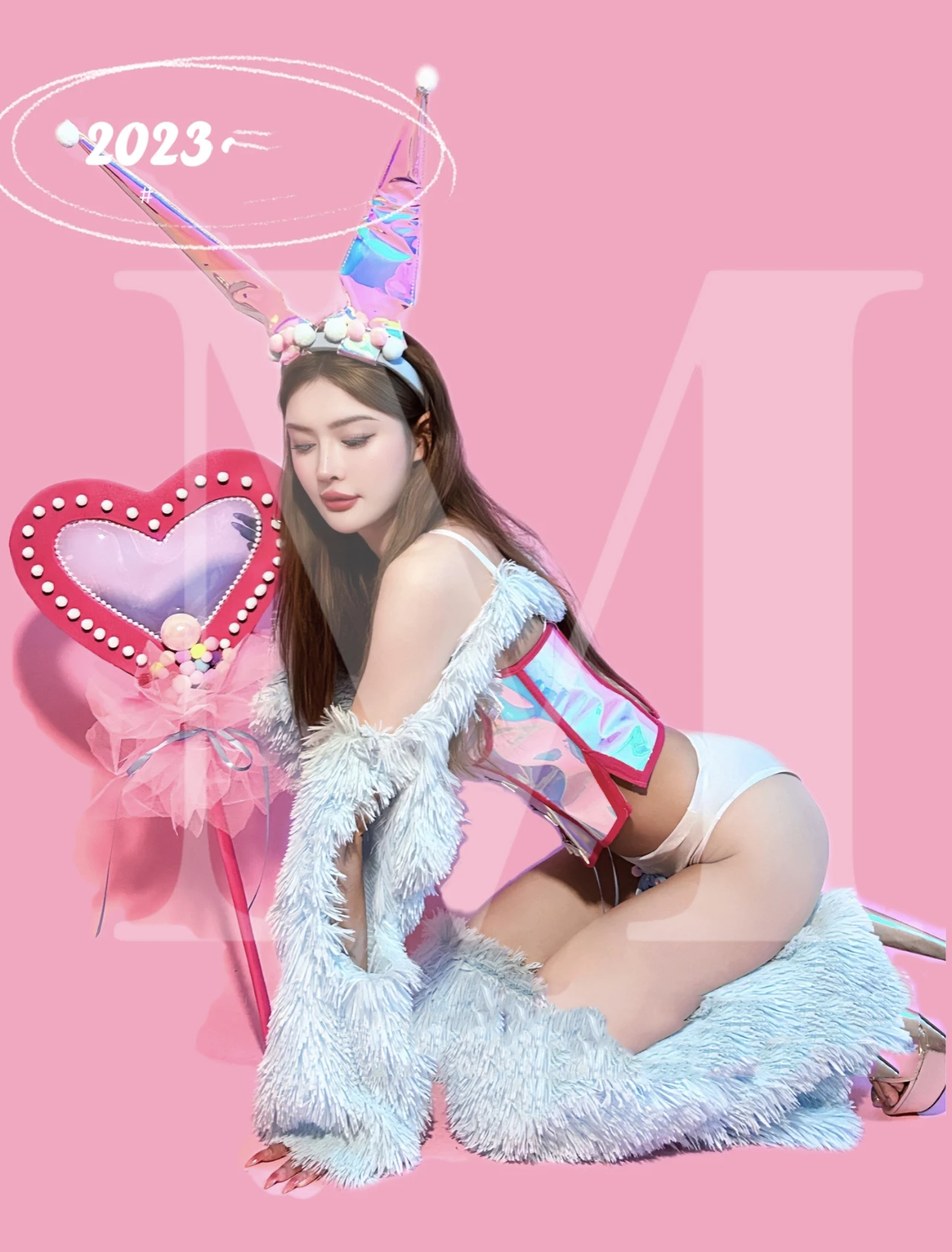 2025 Bunny Meisjes Sexy Jazz Dansvoorstelling Kostuum Bar Gogo Danser Outfit Pluche Mouw Been Cover Festival Rave Kleding yj 182