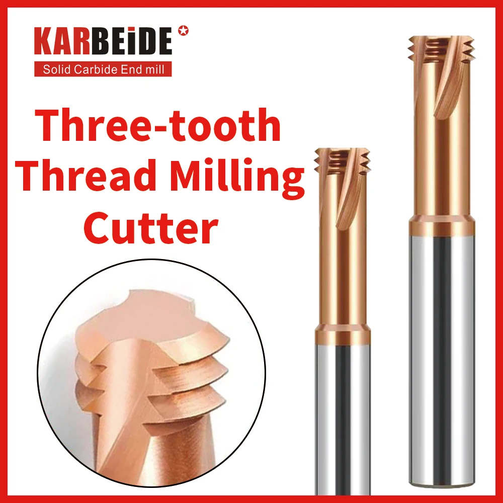 

KARBEIDE HRC55 Three-tooth Thread Milling Cutter TiSiN coating Tungsten Steel Alloy Thread millsfresa Size M1-M20