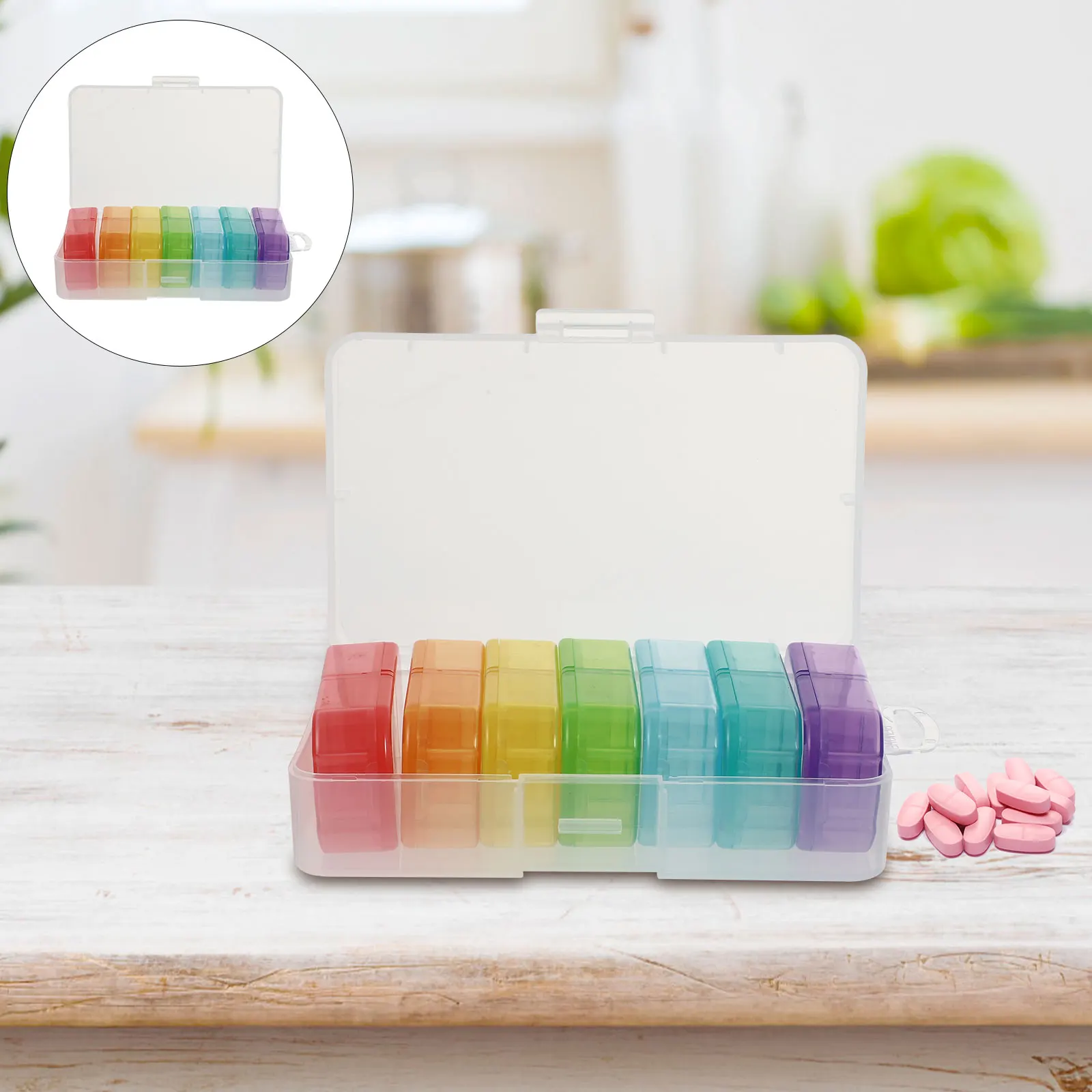 

Portable 14 Grids Pill Box Storage Container Medicine Carry Monthly Arrangement Prevent Missed Health Care