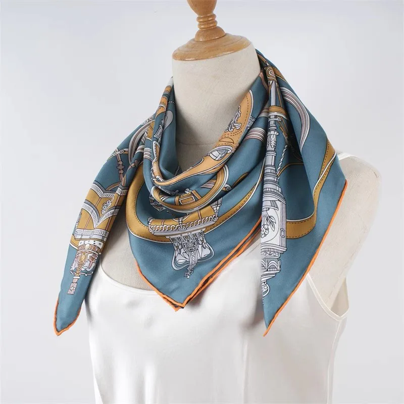 100% Real Silk Scarf Neckerchief Fashion Printed Square Silk Bandana Scarf Shawl 35