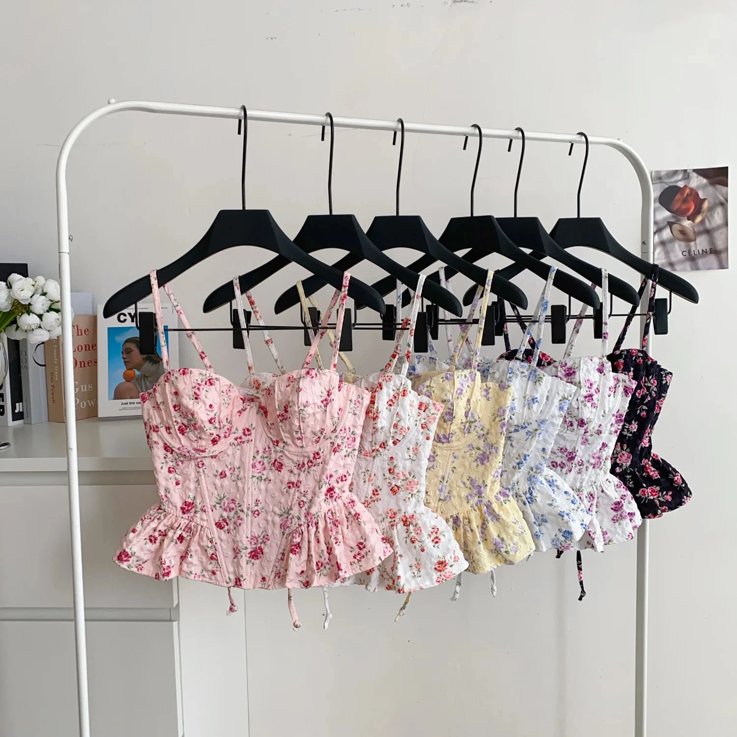 French Corset Print Beach Tank Top Female Strap Irregular Slim Hotsweet Camis Streetwear Vacation Bohe Sexy MIni Top