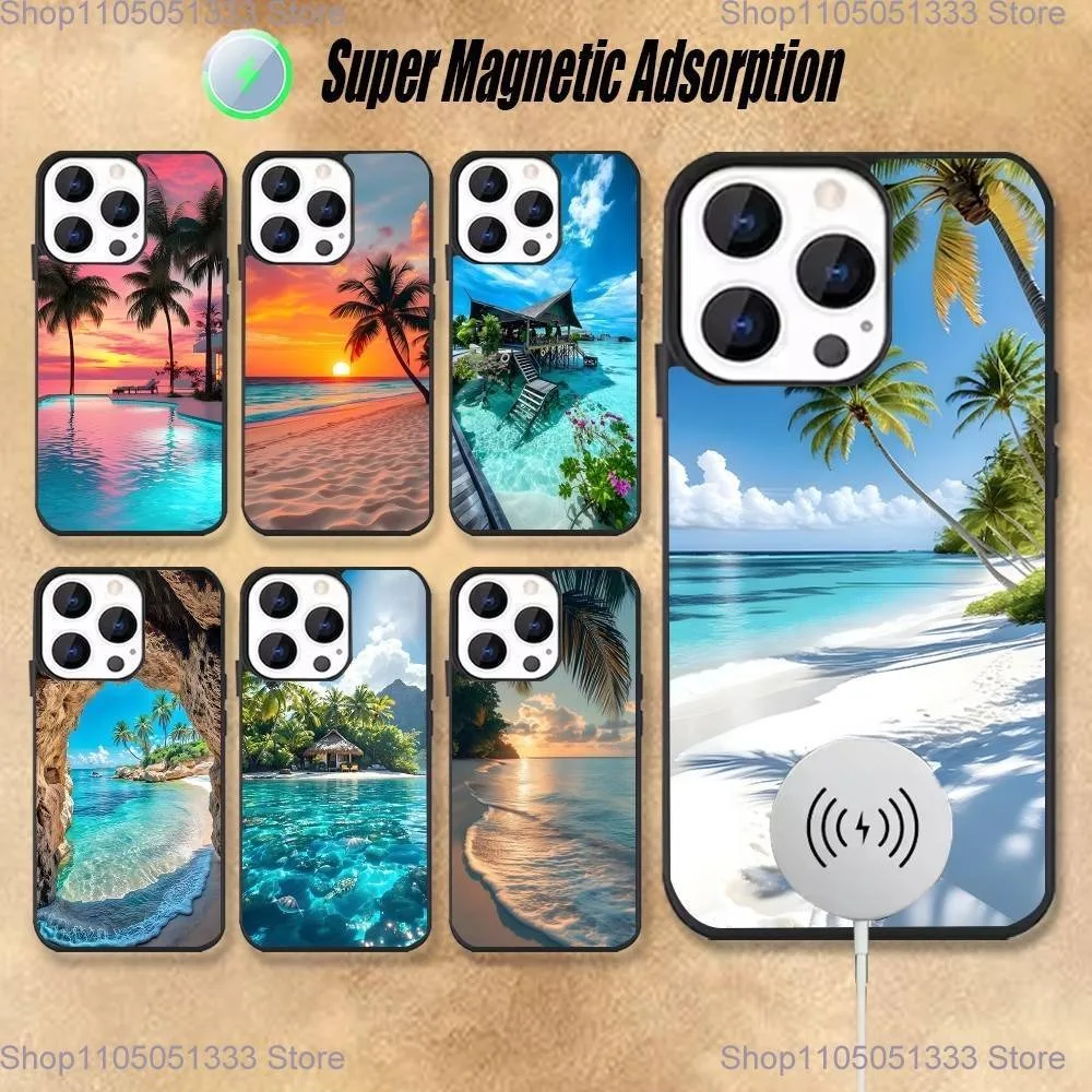 

Sea Tropical Palm Trees Beach Phone Case For iPhone 17,16,15,14,13,12,Pro,Max,Plus,Mini,Magsafe,Magnetic Wireless Charging Case