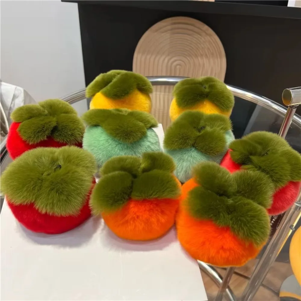 New Rabbit Fur Mini Persimmon Keychain Plush Soft Backpack Bag Key Chain Plush Doll Key Ring