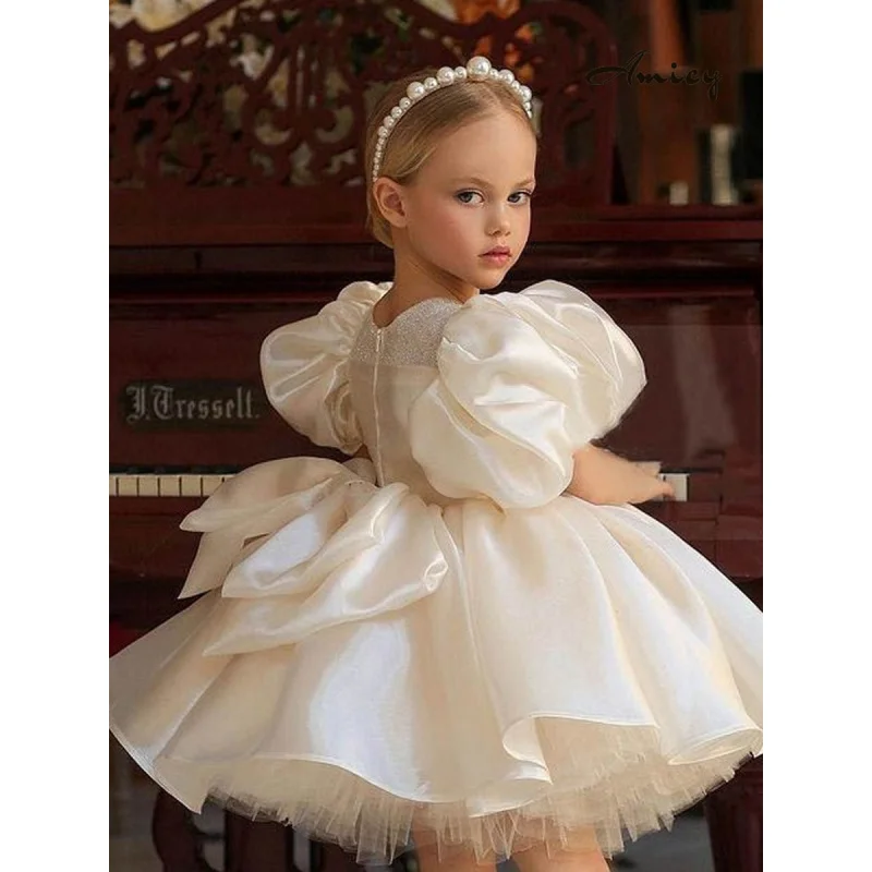 New Luxurious Satin Host Wedding Dress for Girls, Suitable for Fashion Show and Birthday Ceremony