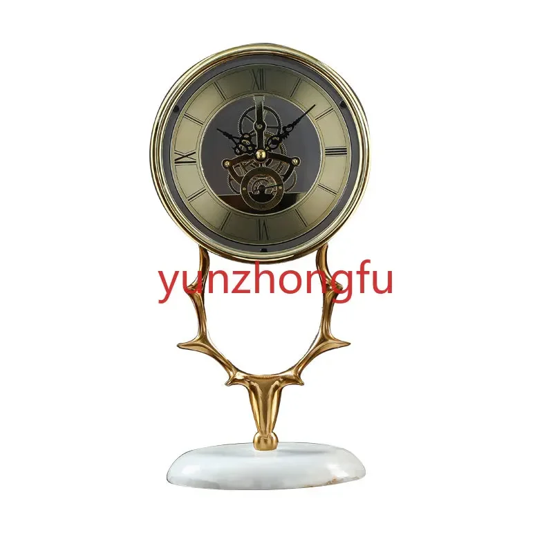 Pure copper deer head clock home living room mechanical desktop creative clock desk clock pendulum