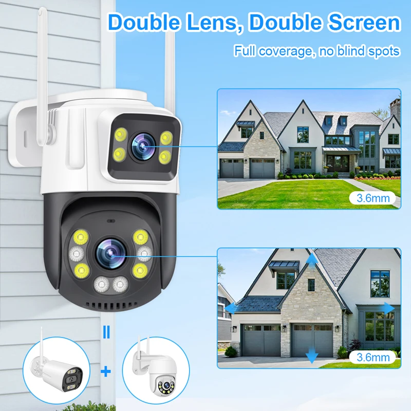 Smar PTZ Wifi Camera 6MP Dual Lens With Dual Screen Ai Human Detect Auto Tracking Wireless Outdoor CCTV Video Surveillance ICSee