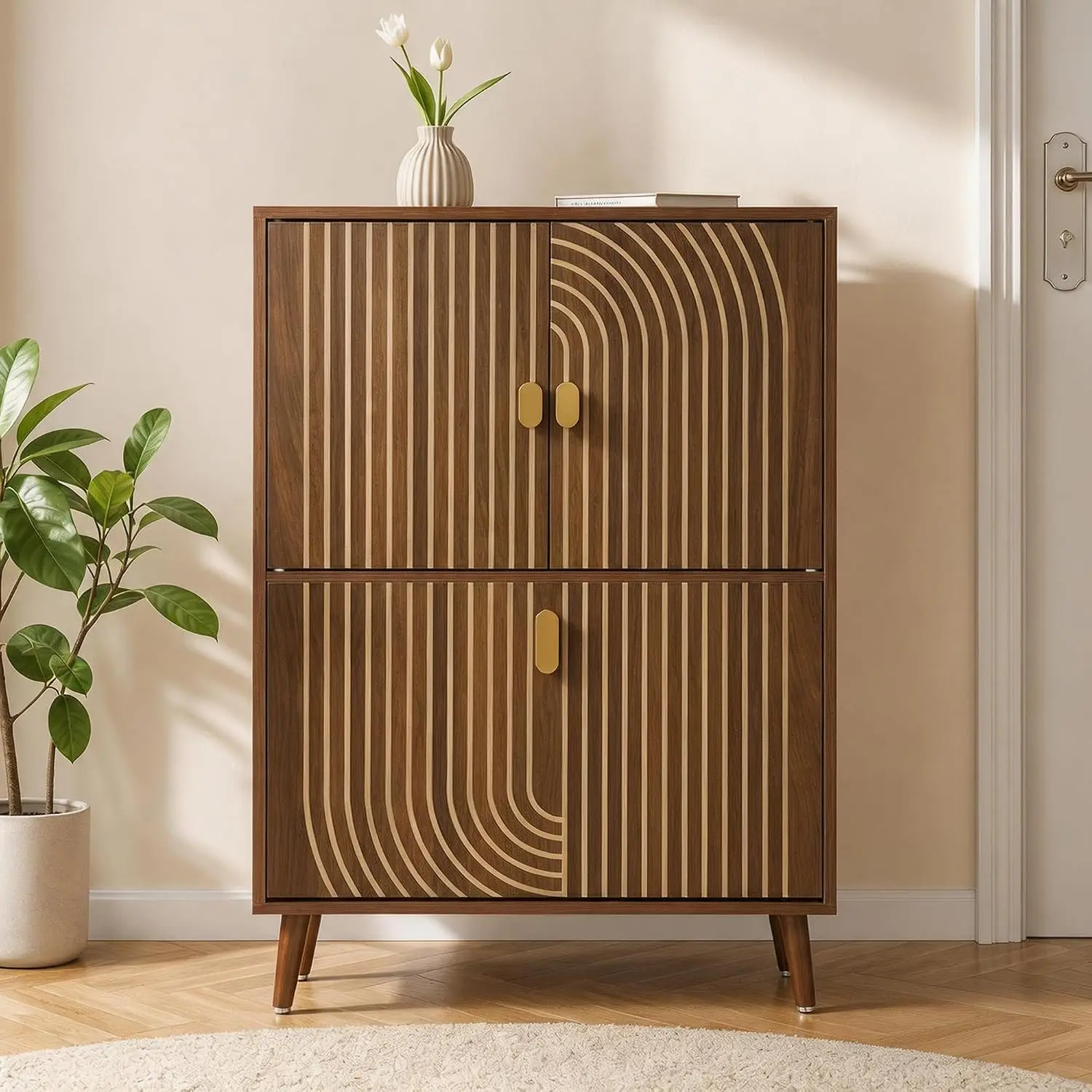 Shoe Cabinet with 2 Flip-top Lids, Independent Hidden Shoe Rack, 23.6" with Wire Groove Design, Suitable for Entryway, Corridor
