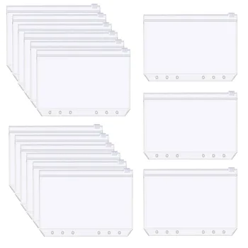 6-Hole Loose-Leaf Notebook Pocket Waterproof PVC Zipper Bag Bill Bag A6 Handbook Storage Bag Budget Planner Stationery Pockets