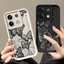 Retro Ink Butterfly Case For Xiaomi 13T Pro Redmi Note 11 12 13 Pro 5G 11s Poco X6 X5 Pro Shockproof Bumper Soft Silicone Cover