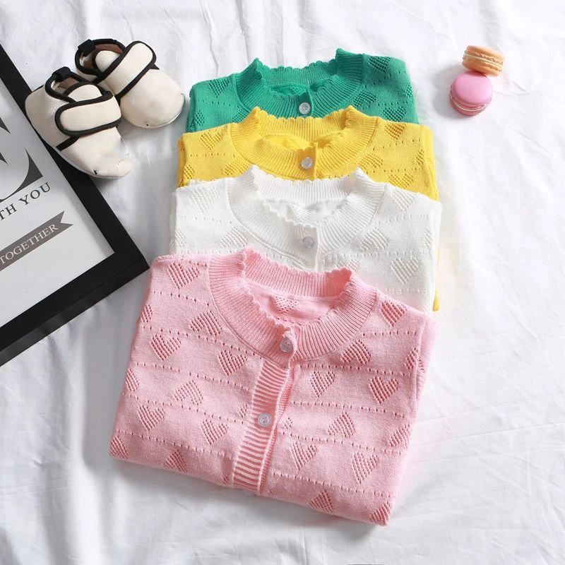 Hollow Children\'s Knitted Cardigans V-neck Single Breasted Girls Sweater Coat Spring Summer Thin Baby Sweater Cardigans