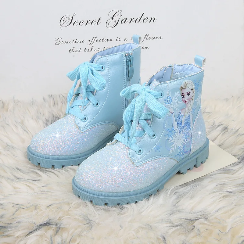 Girls Boots 2023 Winter New Short Boots Velvet Martin Boots Children Frozen Princess Elsa Student Shoes