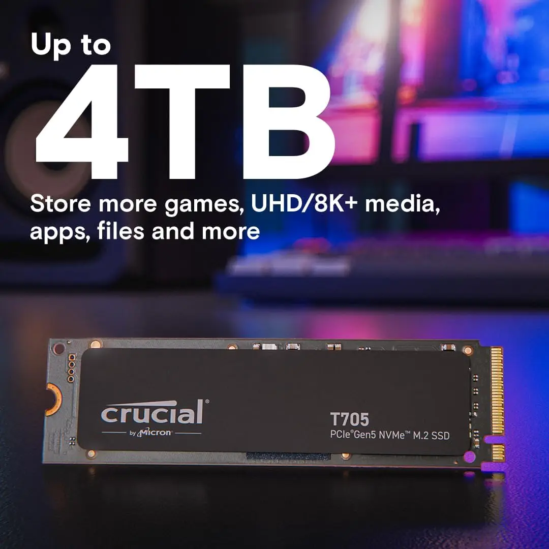 Crucial T705 1 تيرابايت 2 تيرابايت PCIe Gen5 NVMe M.2 SSD - ما يصل إلى 13,600 ميجابايت/ثانية - لعبة جاهزة - محرك الأقراص الصلبة الداخلي (الكمبيوتر الشخصي)، مبدد حرارة SSD هدية #2