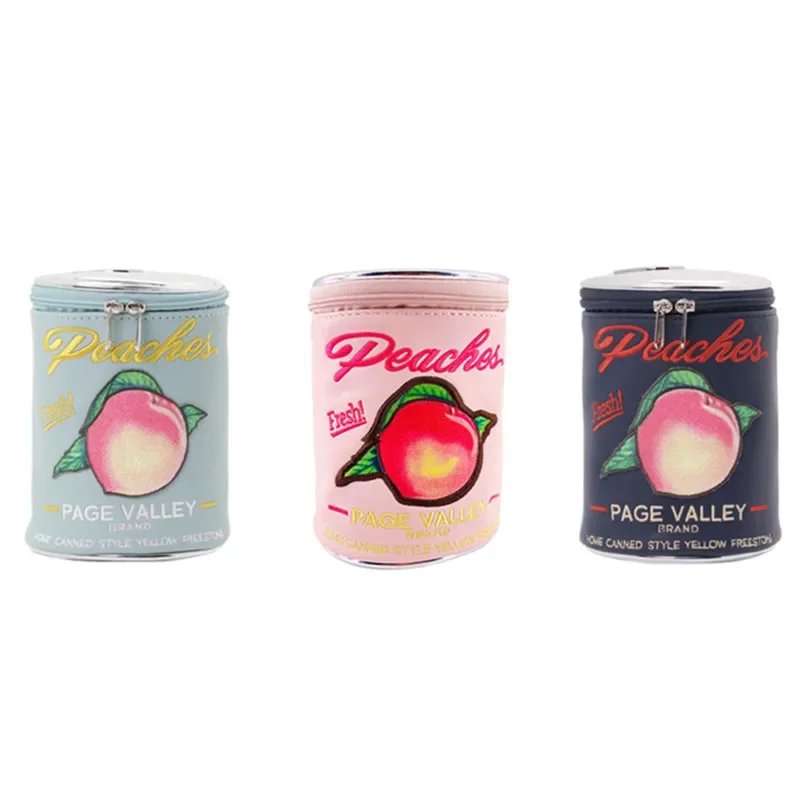 Cute Canned Peaches Makeup Bag Cosmetic Pouch Storage Bag Barrel Shaped Beauty Case Women Travel Toiletry Bag