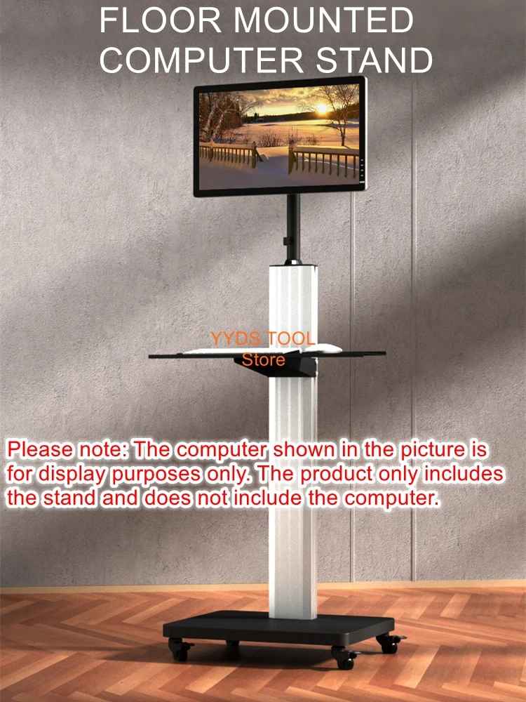 

Adjustable floor stand, rotating, no-drill universal hanging bracket, movable monitor floor cart