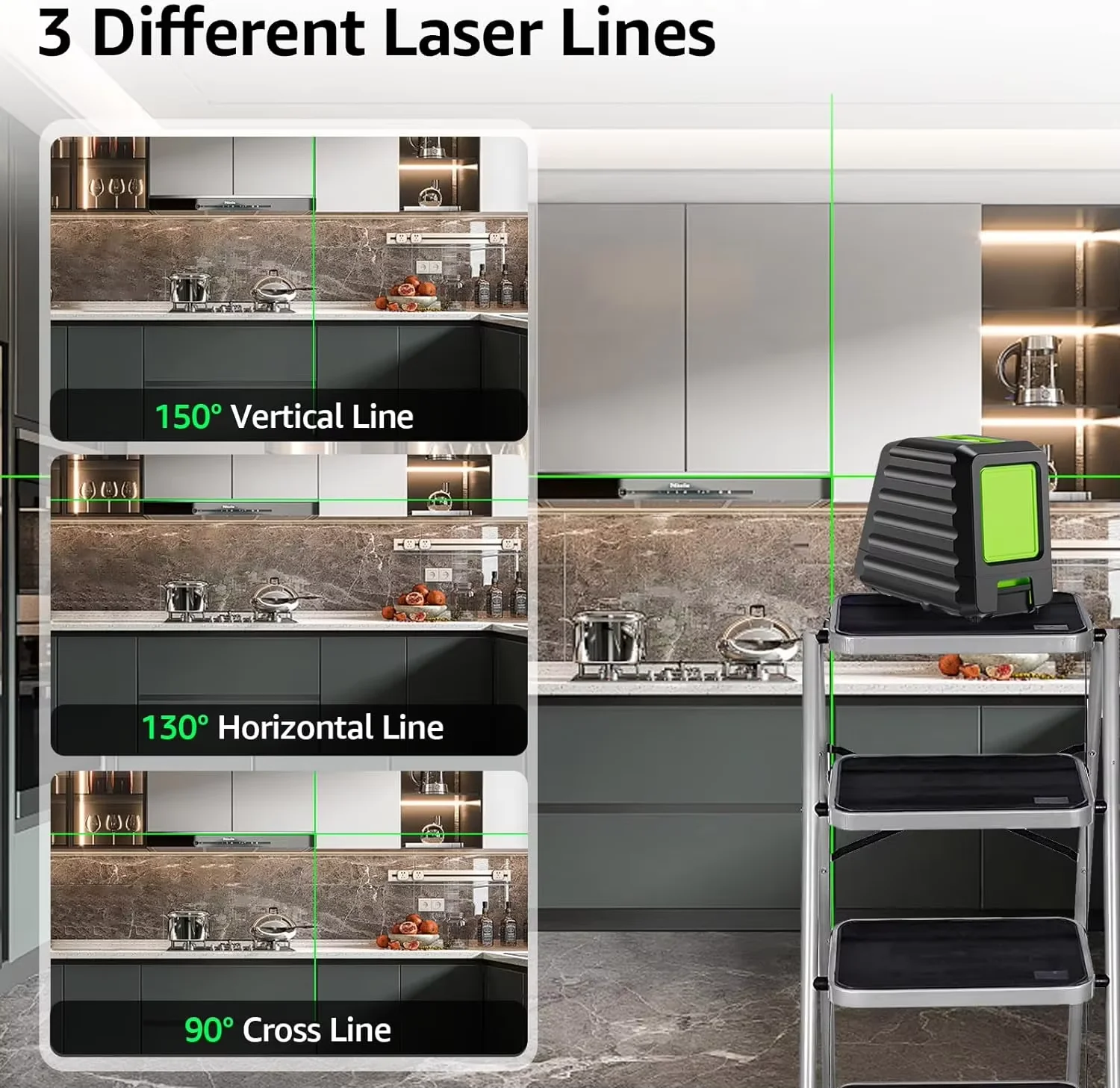 Imagem -02 - Huepar-nível Laser Auto-nivelante Feixe Verde Vertical e Horizontal Linha Cruzada com Tripé de 65cm para Suspensão de Imagens 150ft 45m