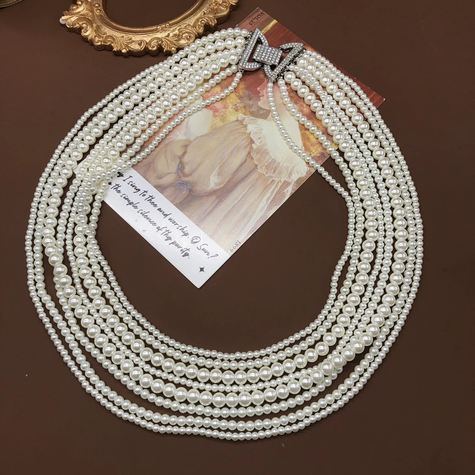 

Винтажное многослойное стеклянное жемчужное ожерелье в стиле ретро, серьги-гвоздики с цепочкой на ключицу и бриллиантами