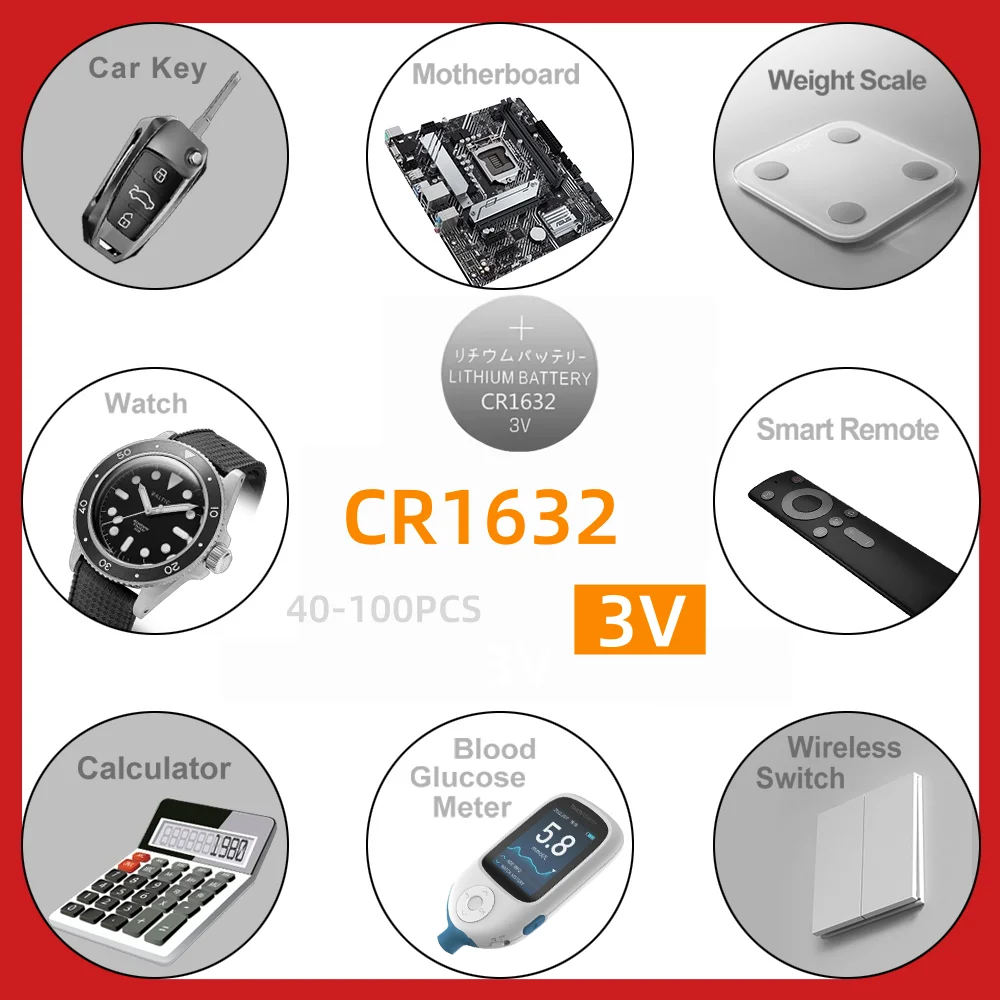 Fast Delivery 20-100PCS CR1632 Lithium Button Battery DL1632 BR1632 LM1632 ECR1632 3V Coin Cells Batteries For Watch Remote Key