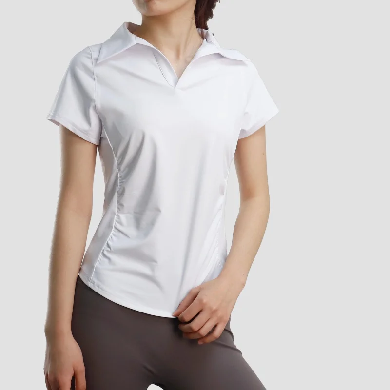 Summer Short Sleeves Fitness Yoga Shirt for Women Quick-Dry Sports Tee Top Turn-down Collar Tennis Golf T-shirt Regular Fit Tees