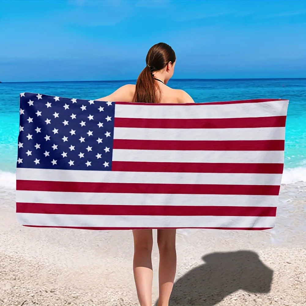 1pc American Flag Microfiber Beach Towel- Perfect for Travel, Swimming, Bath, Yoga