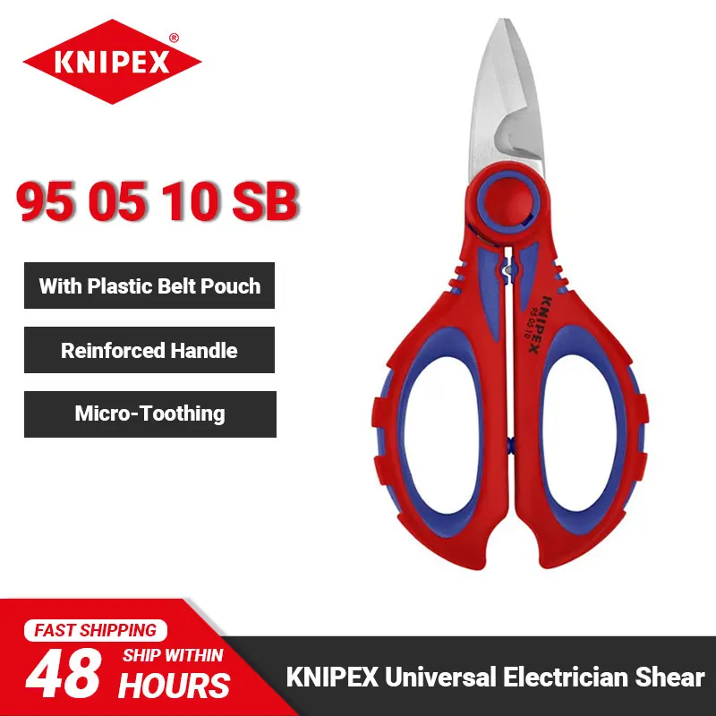 KNIPEX 95 05 10 SB Universal Electricians' Shears 160mm Multifunctional Micro-Toothing Scissors with  Plastic Belt Pouch