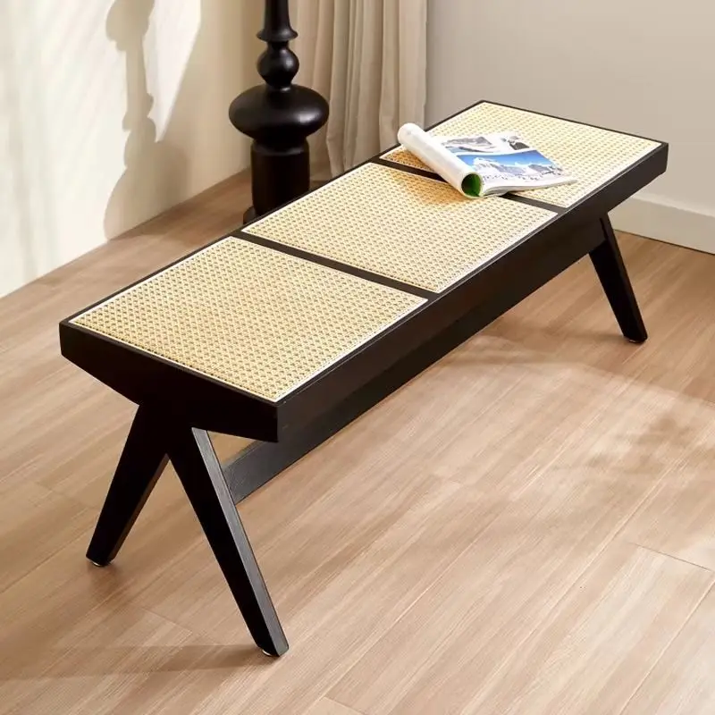 Bench household, solid wood Chandigarh rattan dining chair, bench bed and breakfast shoe change bedside stool