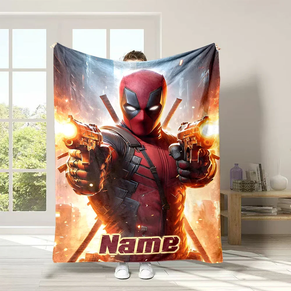 Custom Name Marvel Deadpool Printed Blanket, All-Season Multi-Use for Nap, Camping, Travel, Car ,sofa Machine Washable Gitfs