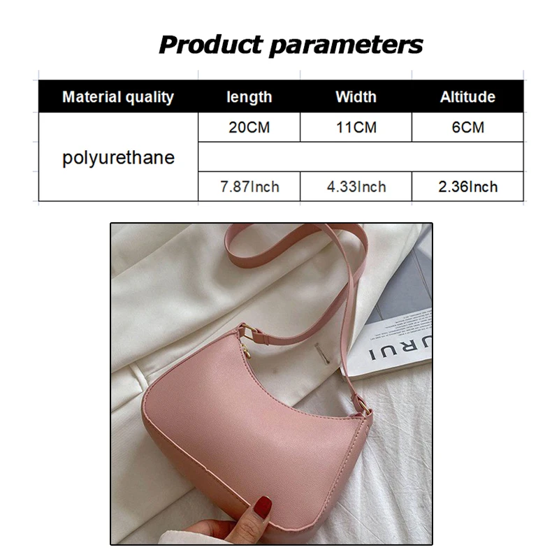 Womens Fashion Handbags Retro Solid Color PU Leather Shoulder Underarm Bag Casual Hobos Handbags