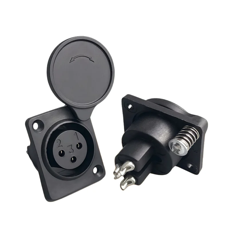 1PCS XLR 3 Pin Waterproof Female Chassis Panel Mounted Socket Adapter Soldering for Power MIC Connector Black