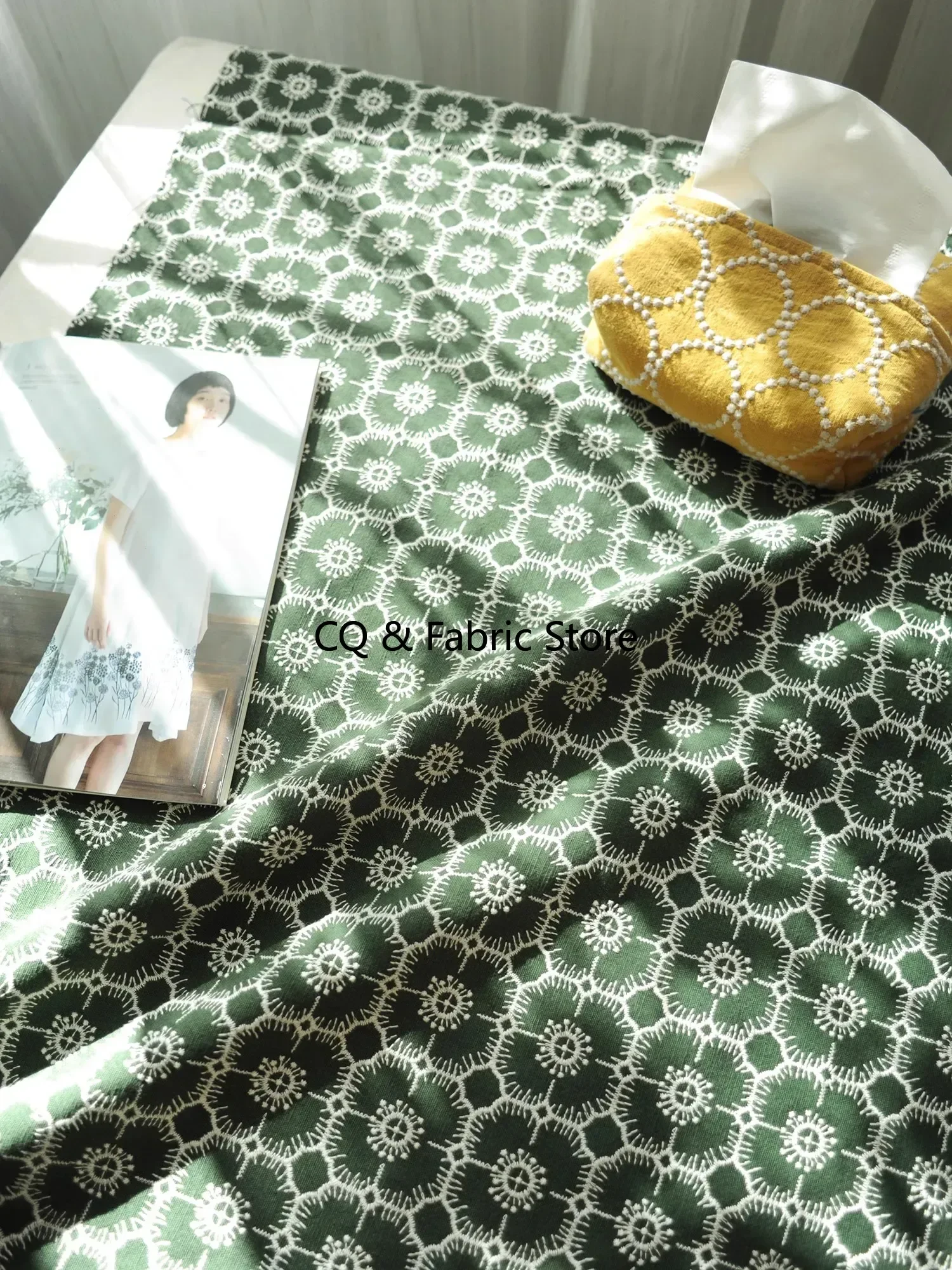 Japanese And Korean Style Heavy Industry Embroidery Cotton Linen Fabric DIY Tablecloth Pillow Sofa Cover Home Decoration Fabric